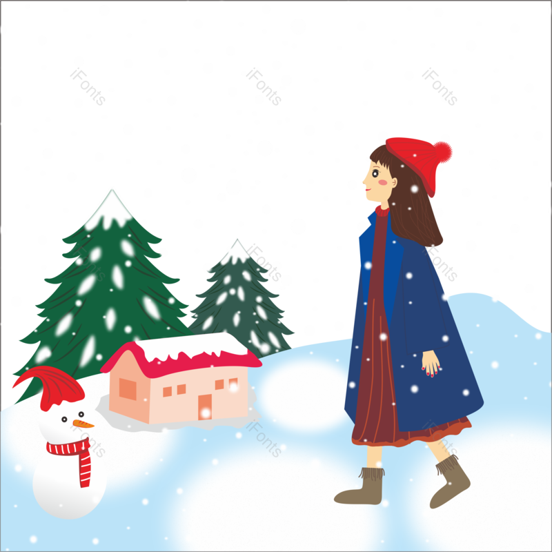 雪景图片,女孩元素,手绘PNG,冬天免抠素材
